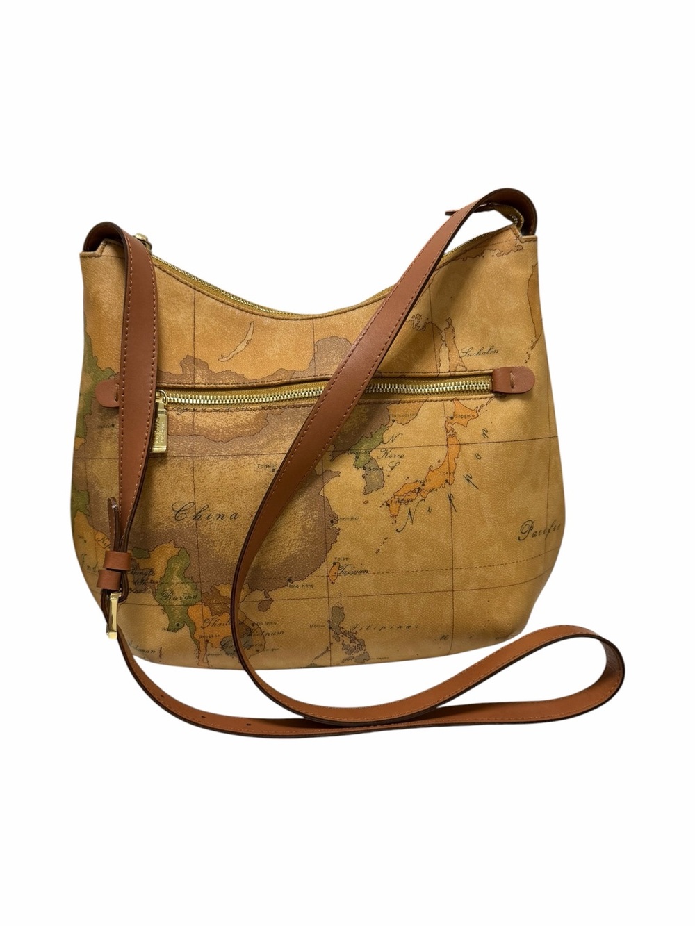 Alviero Martini Brown Map Coated Canvas Crossbody